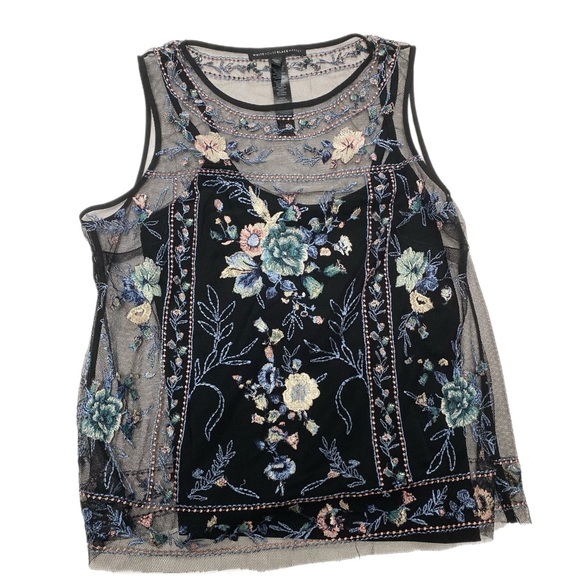 White House Black Market Tops - White House black market embroidered black tank with under layer